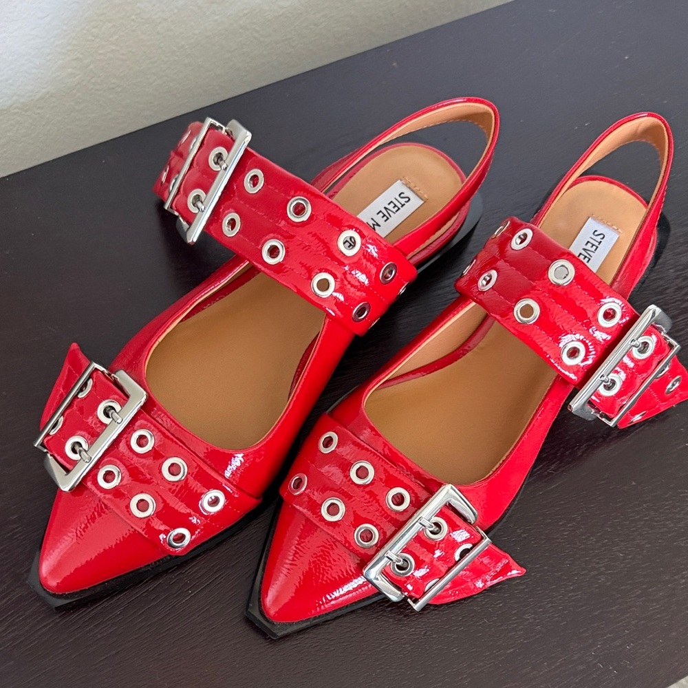 Steve Madden Red Patent Buckle Flats